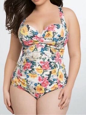 Torrid Floral Print Twist Front Ruched One-Piece Swimsuit - Plus Size 4 (4X)